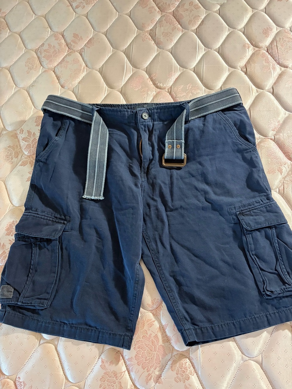 Buffalo David Bitton Men’s Navy Cargo Shorts with Striped Belt